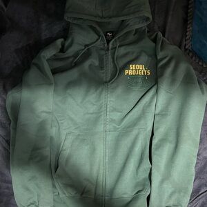Korean Green Zip-Up Hoodie Size L